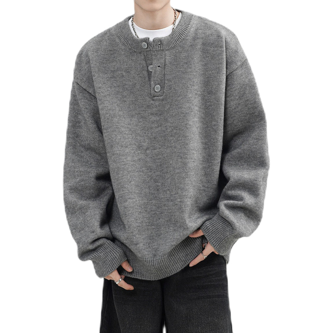 Herren Lässiger Grobstrickpullover mit Knopfleiste Echo Archiv