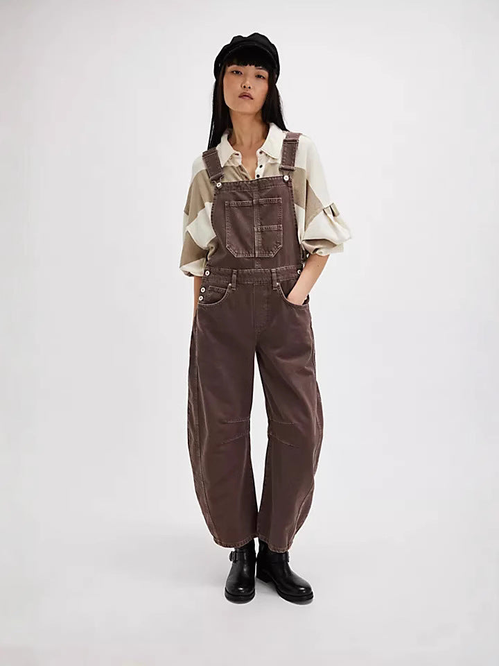 Damen Latzhose Im Lässigen Oversized-Stil mit Praktischen Taschen und Modischen Akzenten Echoarchiv