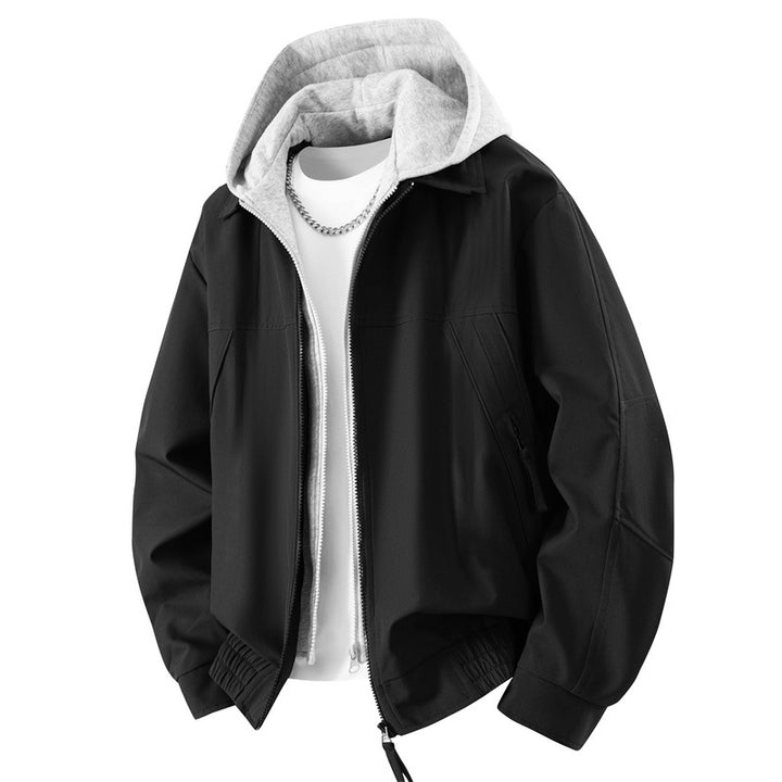 Herren Lässige Lagen‑Bomberjacke mit integrierter Kapuzen‑Innenjacke, Zwei‑Wege‑Reißverschluss & elastischem Saum Echoarchiv