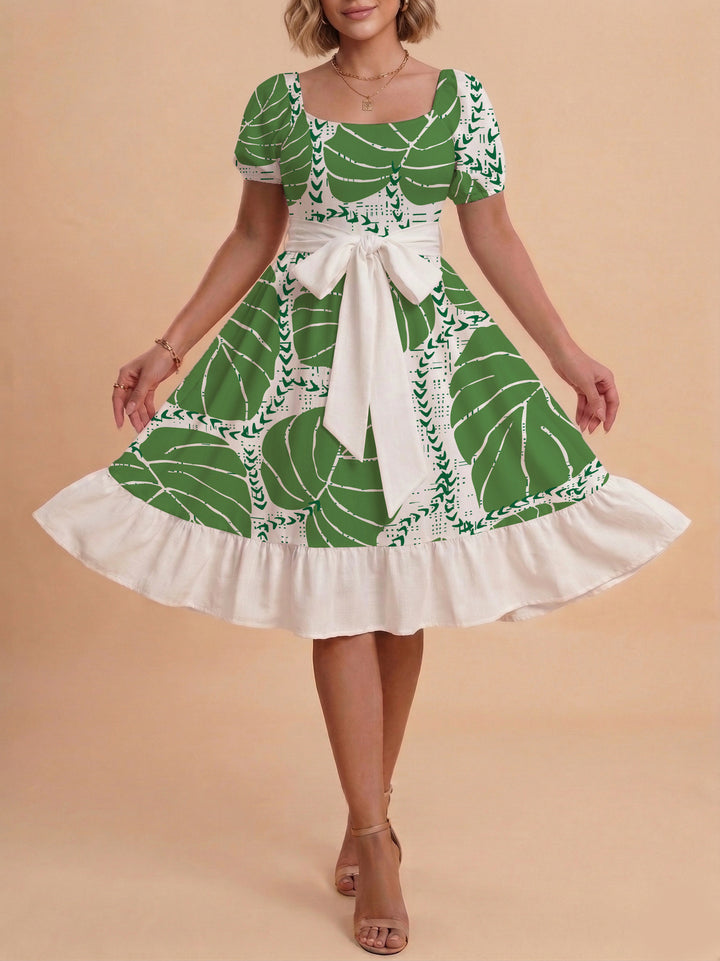 Damen A-Linien-Kleid mit floralen Motiven und taillierbarem Gürtel Echo Archiv