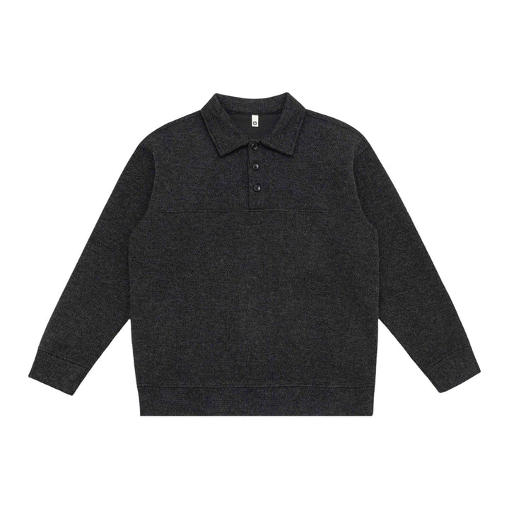 Unisex Feinstruktur-Polokragenpullover mit halber Knopfleiste und geripptem Saum Echoarchiv