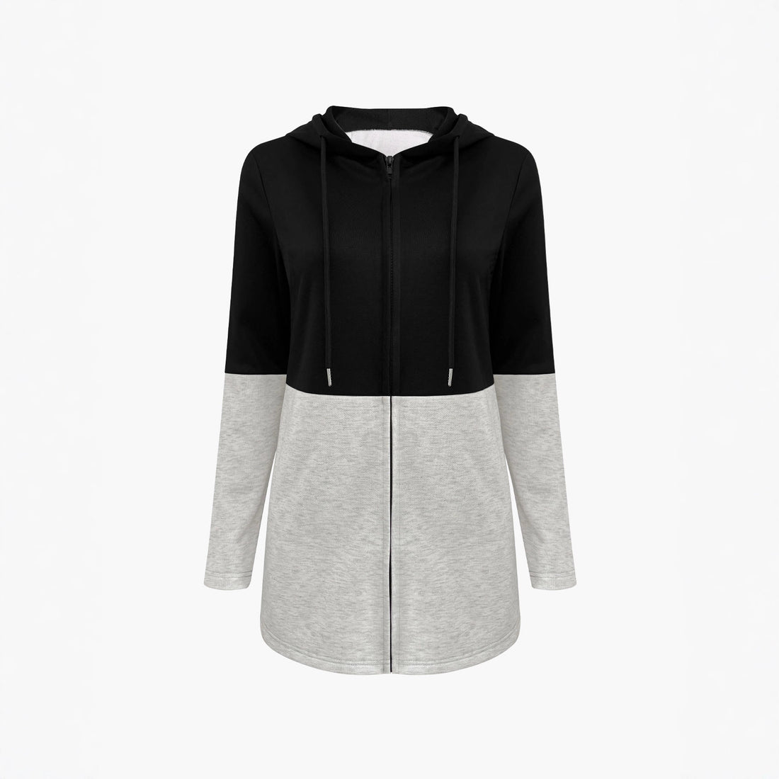 Damen Longline Kapuzen‑Sweatjacke mit Farbblock, Reißverschluss und Eingrifftaschen – Auréline