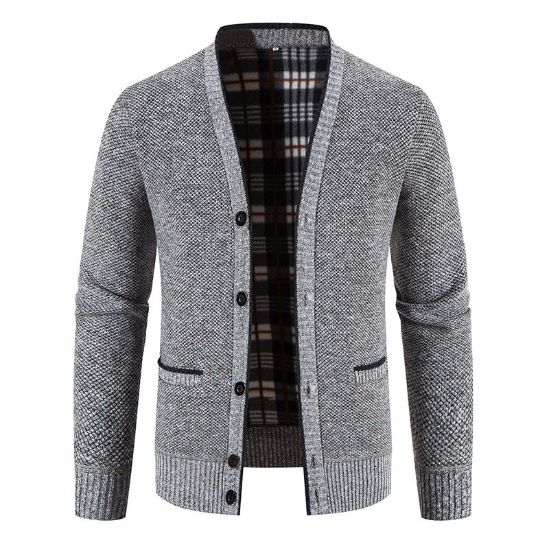 Herren Strickjacke mit eleganter Karostruktur und Knopfverschluss Echoarchiv