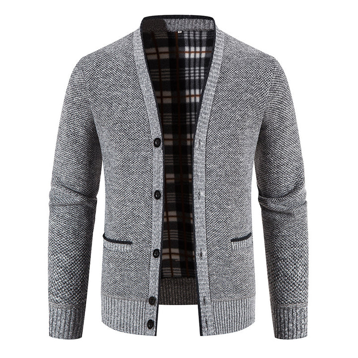 Herren Strickjacke mit eleganter Karostruktur und Knopfverschluss Echoarchiv