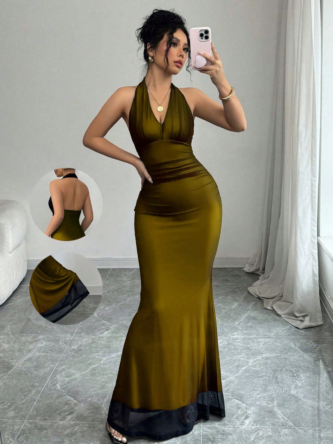 Damen Elegantes Maxikleid mit tiefem V-Ausschnitt und taillierendem Schnitt Echo Archiv