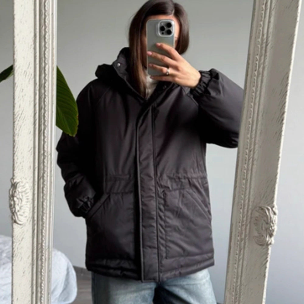Damen Steppparka mit hohem Kragen, tailliertem Kordelzug und Kapuze Echoarchiv