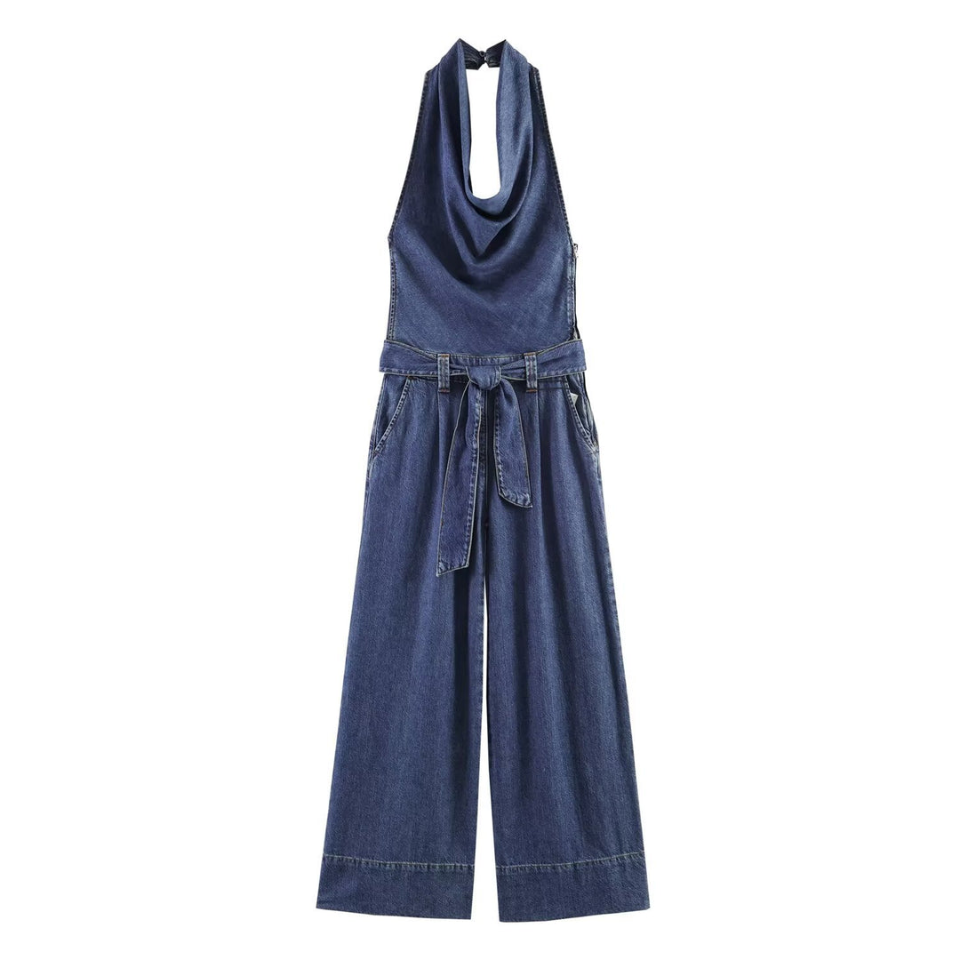 Damen Jumpsuit mit halbem Ausschnitt und weitem Bein Echo Archiv