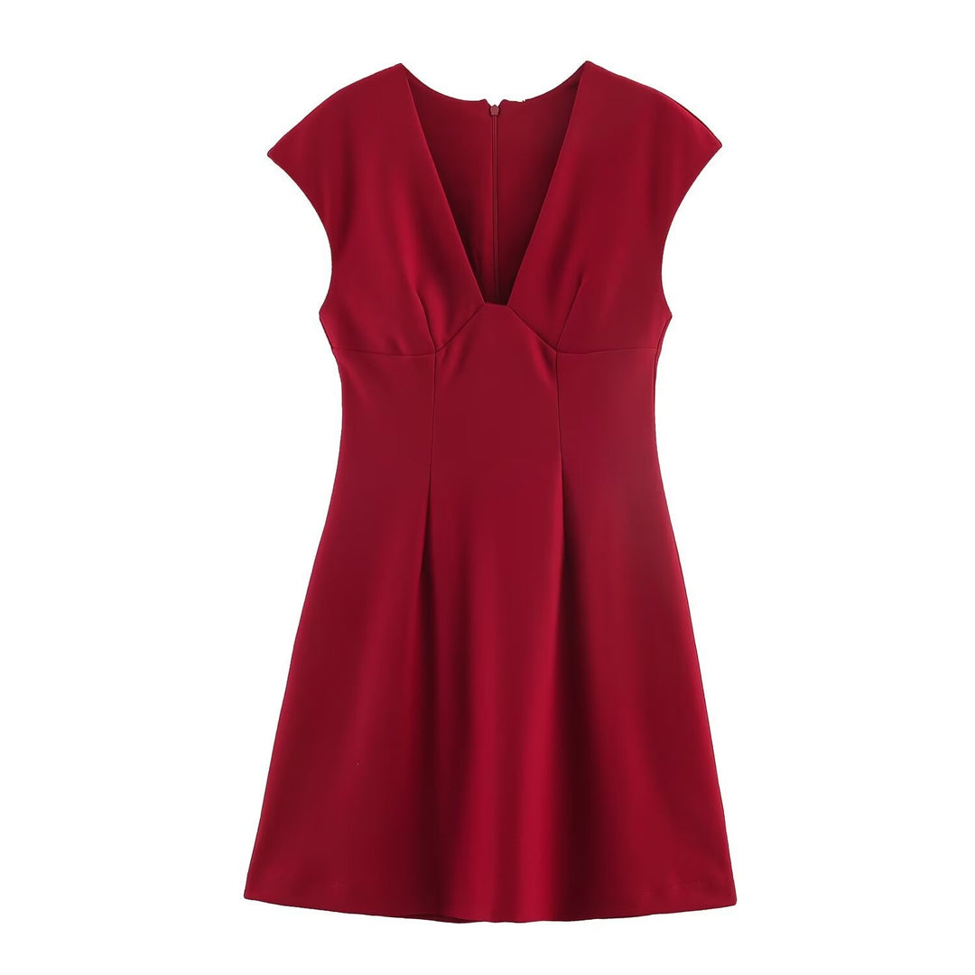 Damen elegantes Kurzkleid mit V-Ausschnitt und A-Linien-Schnitt Echo Archiv