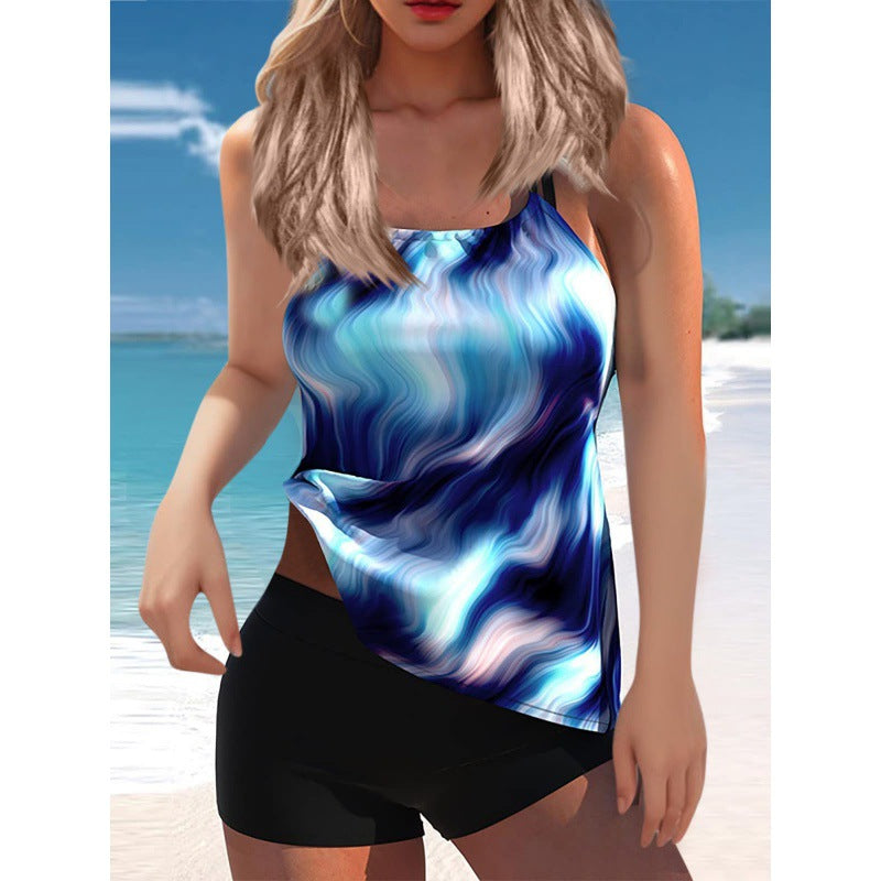 Damen Tankini-Set mit modischem Wasserfarben-Muster und integrierten Shorts Echo Archiv