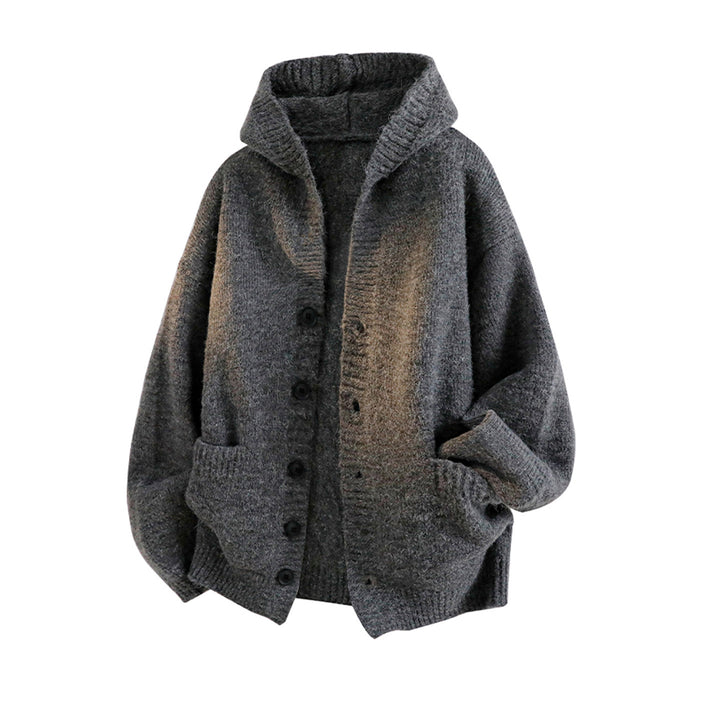 Damen Gemütliche Strickjacke mit Kapuze und Knöpfen Echo Archiv