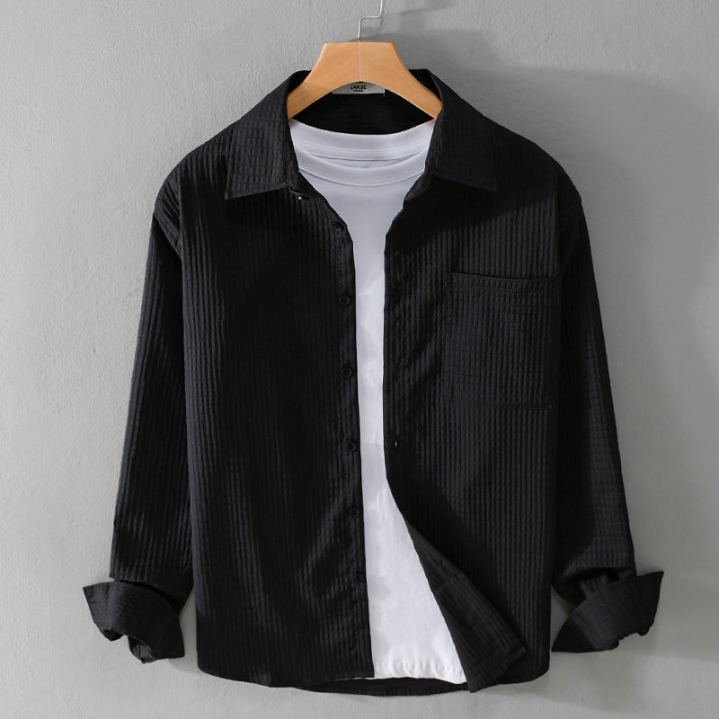Herren Texturiertes Waffelstruktur-Overshirt mit Brusttasche und legerer Passform Echoarchiv