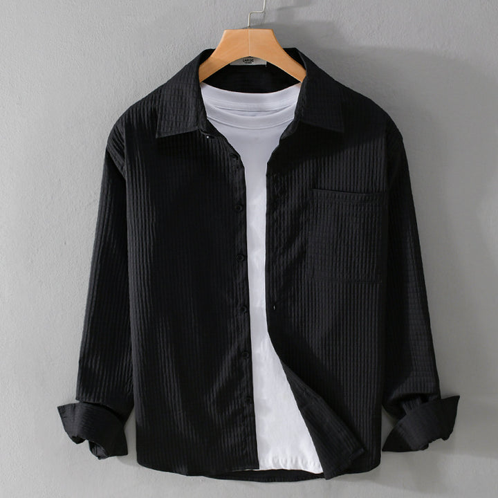 Herren Texturiertes Waffelstruktur-Overshirt mit Brusttasche und legerer Passform Echoarchiv
