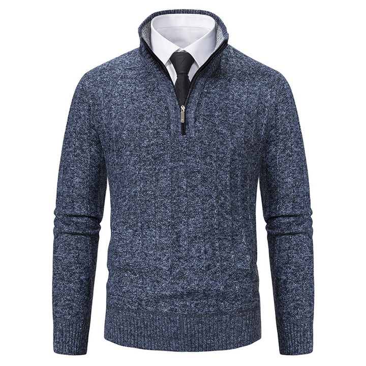 Herren nan Halbzip-Strickpullover mit strukturierter Zopfoptik, wärmendem Stehkragen und schmaler Silhouette Echo Archiv