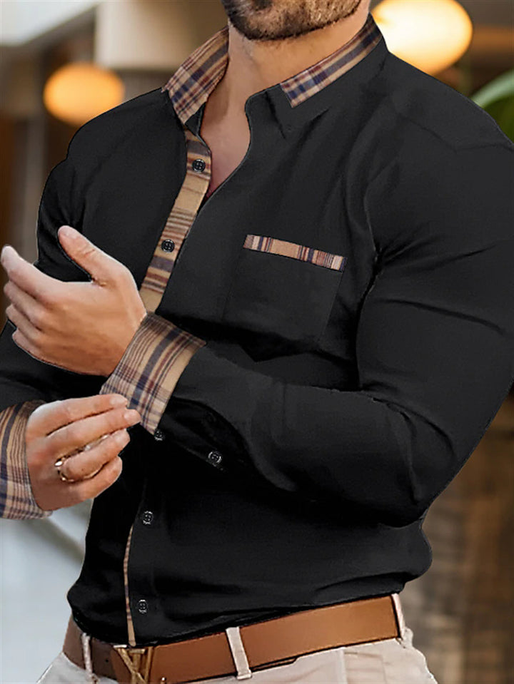 Herren Elegantes Kurzarmhemd mit kontrastierendem Kragen und Brusttasche Echoarchiv