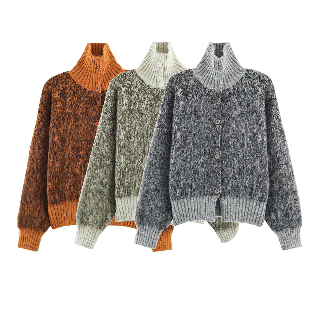 Damen Oversize-Cardigan im Flauschstrick mit hohem Rippkragen und Knopfleiste Echoarchiv
