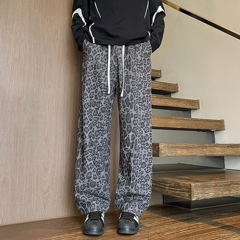 Herren Weit geschnittene Leoprint-Hose aus leichtem Viskose-Mix mit Kordelzug Echo Archiv