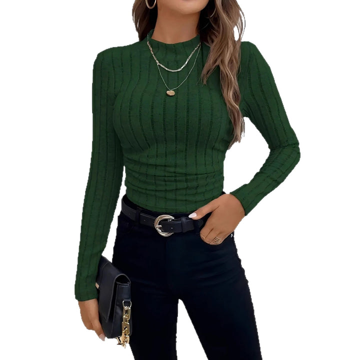 Damen Figurnahes geripptes Langarmshirt mit Stehkragen und Strukturstreifen Echo Archiv