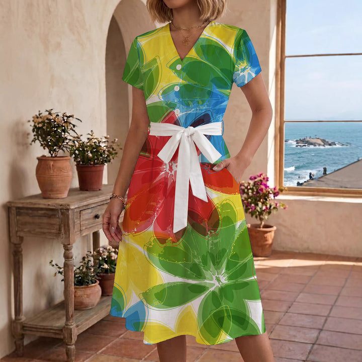 Damen Midikleid mit farbenfrohem Blumendesign und taillierbarem Bindegürtel Echo Archiv