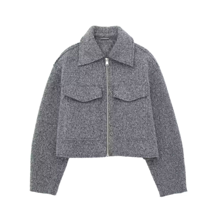 Damen Kurz geschnittene Teddyjacke mit Reißverschluss, Kragen und aufgesetzten Klappentaschen Echo Archiv
