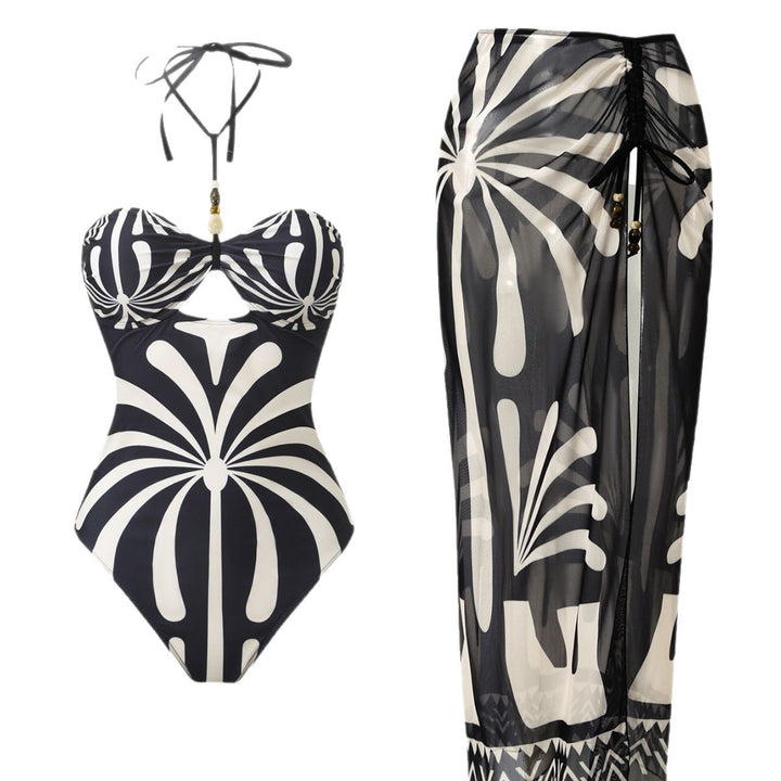 Damen Eleganter Bandeau-Badeanzug mit passendem transparenter Langrock Echo Archiv