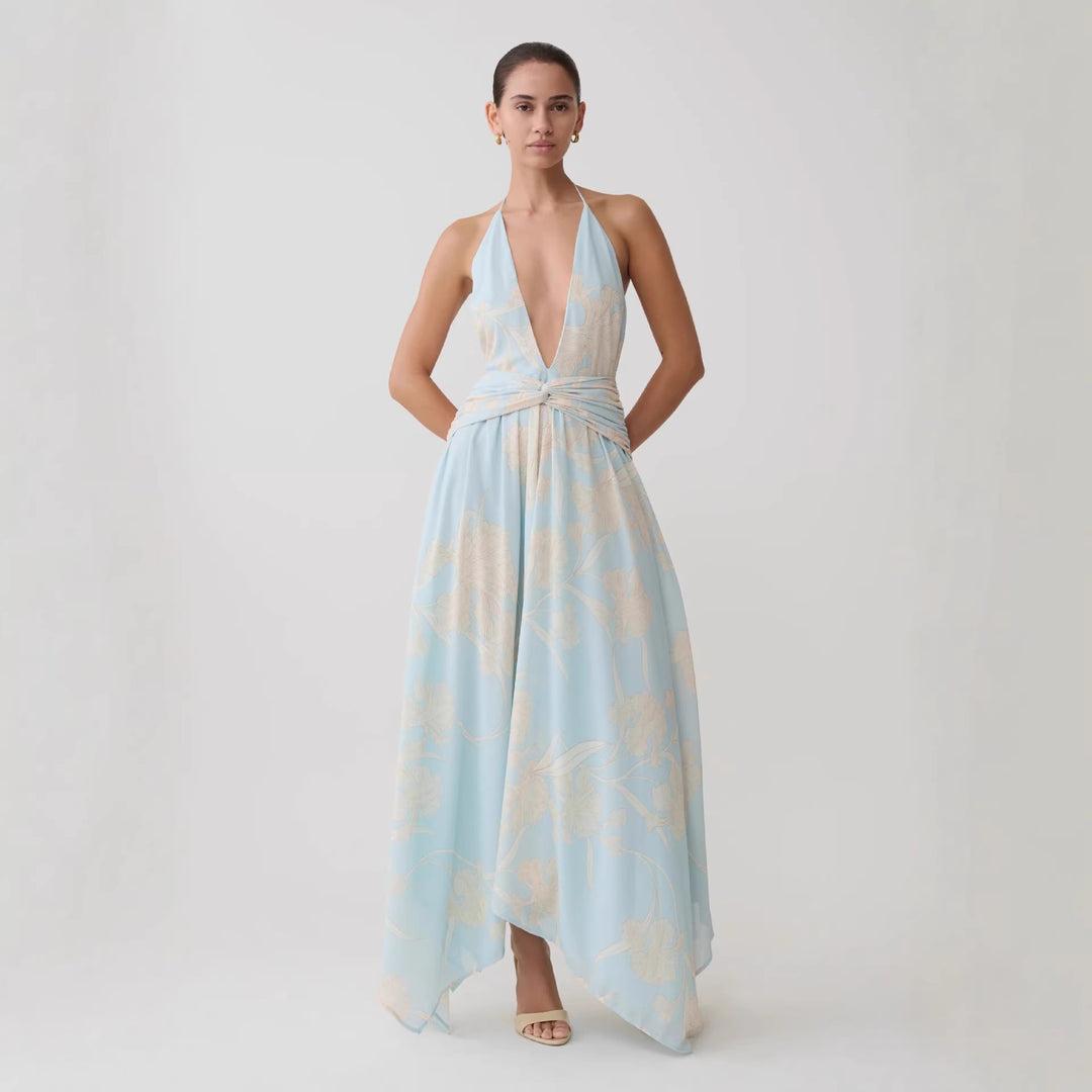 Damen Elegantes Wickelkleid mit tiefem V-Ausschnitt und floralem Design Echo Archiv