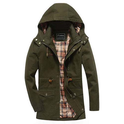 Herren Kapuzen-Canvasparka mit karierter Innenfütterung und Multifunktions‑Taschen – Taviero