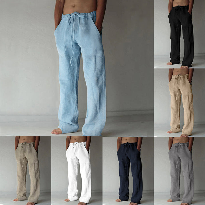 Herren lässige Leinenhose mit elastischem Bund und seitlichen Eingrifftaschen Echoarchiv