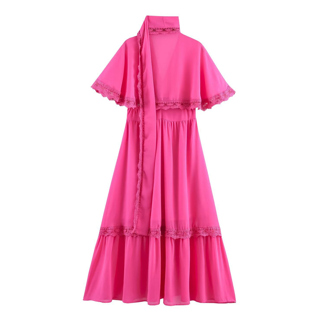 Damen Maxikleid mit Capelet, Stehkragen und Spitzenverzierung Echoarchiv