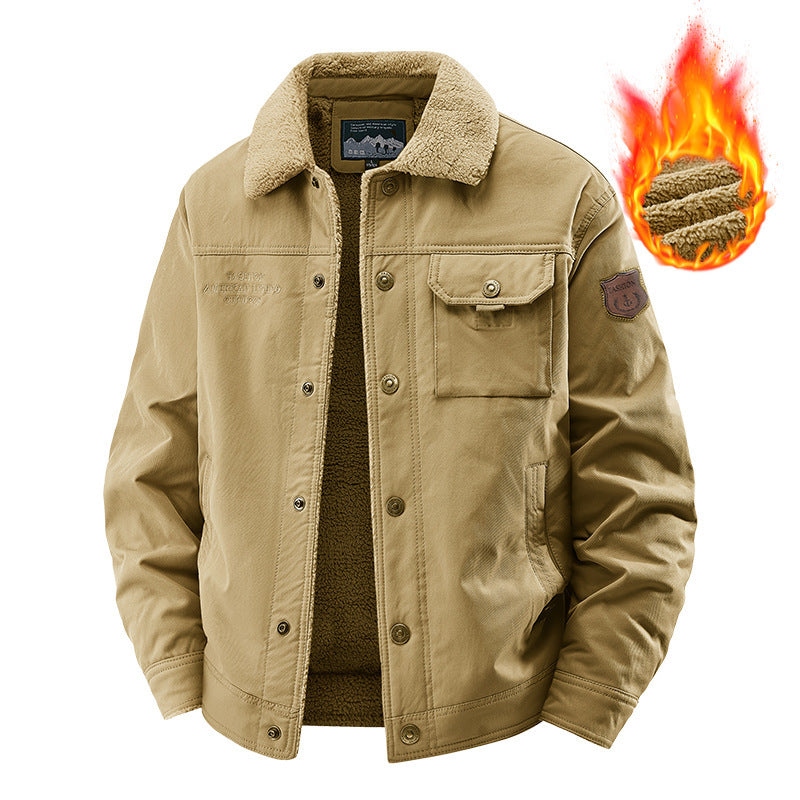 Herren nan gefütterte Canvas-Jacke mit Sherpa-Kragen, wärmendem Teddyfutter und funktionalen Brusttaschen Echo Archiv