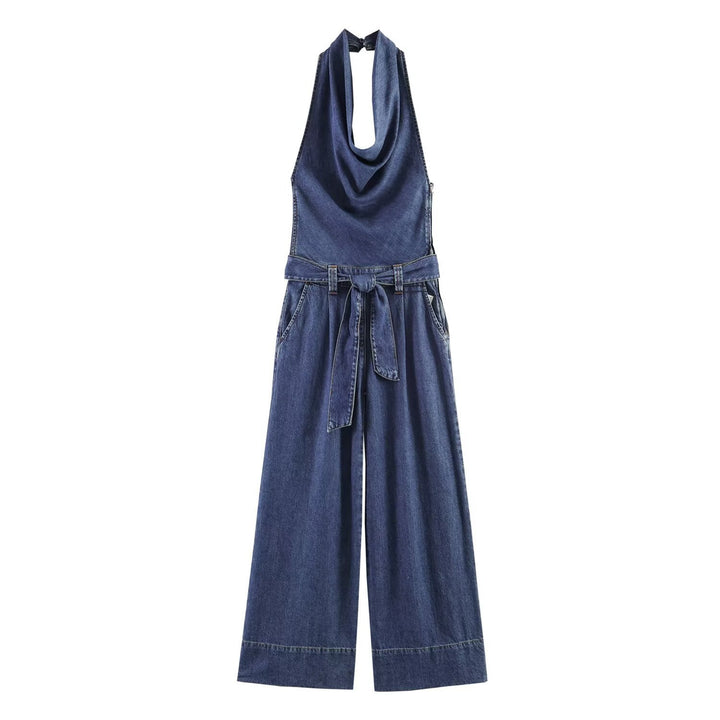 Damen Jumpsuit mit halbem Ausschnitt und weitem Bein Echo Archiv