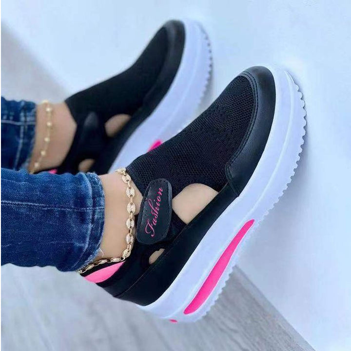 Damen Slip-On Keil-Sneaker mit luftiger Strickoberseite, Cut-Out-Details und Klettverschluss Echo Archiv