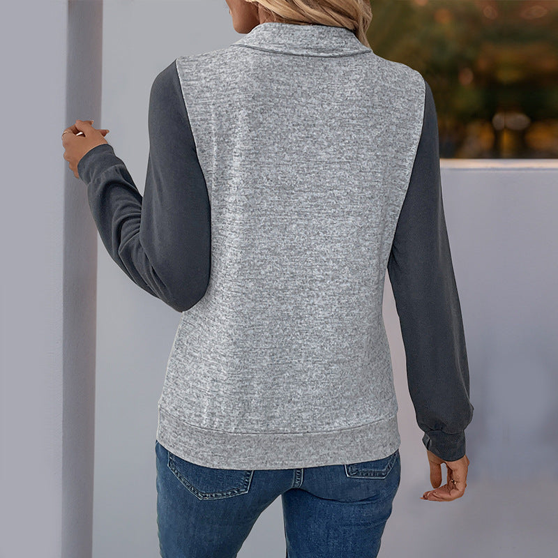 Damen Zweifarbiges Henley-Longsleeve mit Brusttaschenblende und gerippten Bündchen Echoarchiv