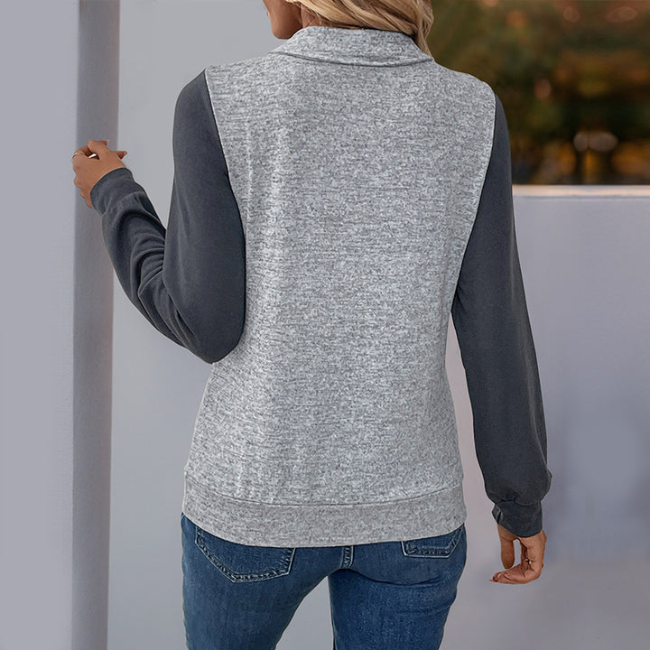 Damen Zweifarbiges Henley-Longsleeve mit Brusttaschenblende und gerippten Bündchen Echoarchiv