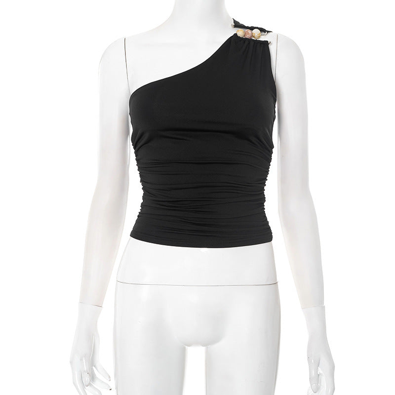 Damen asymmetrisches Trägeroberteil mit dekorativen Knopfdetails und figurformendem Design Echo Archiv
