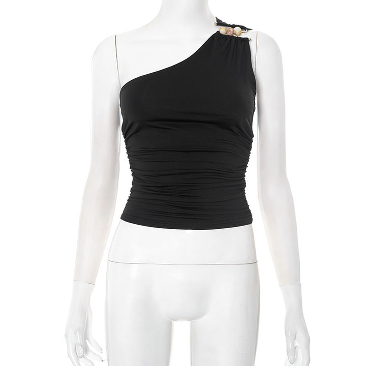 Damen asymmetrisches Trägeroberteil mit dekorativen Knopfdetails und figurformendem Design Echo Archiv