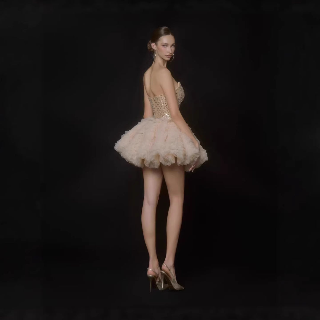 Damen Glamouröses Tüll-Cocktailkleid mit schimmerndem Oberteil Echo Archiv