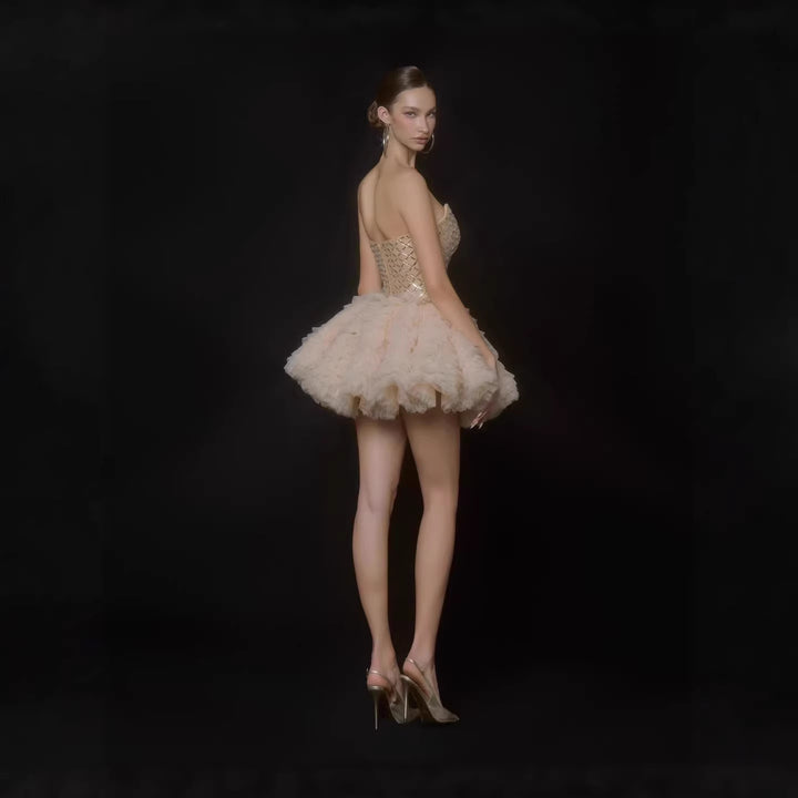 Damen Glamouröses Tüll-Cocktailkleid mit schimmerndem Oberteil Echo Archiv