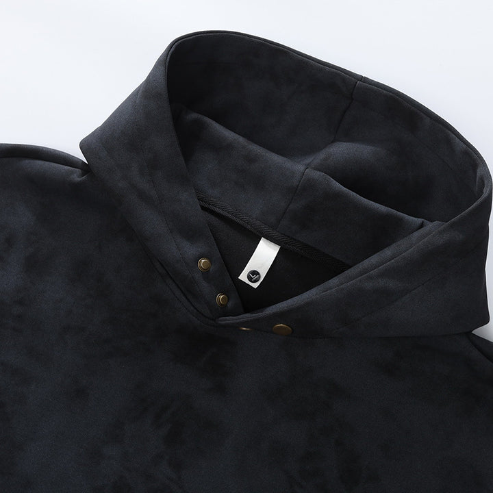 Unisex overgroße Hoodie im stonewashed Look mit Kängurutasche, Metallnieten und geripptem Saum – Auréline