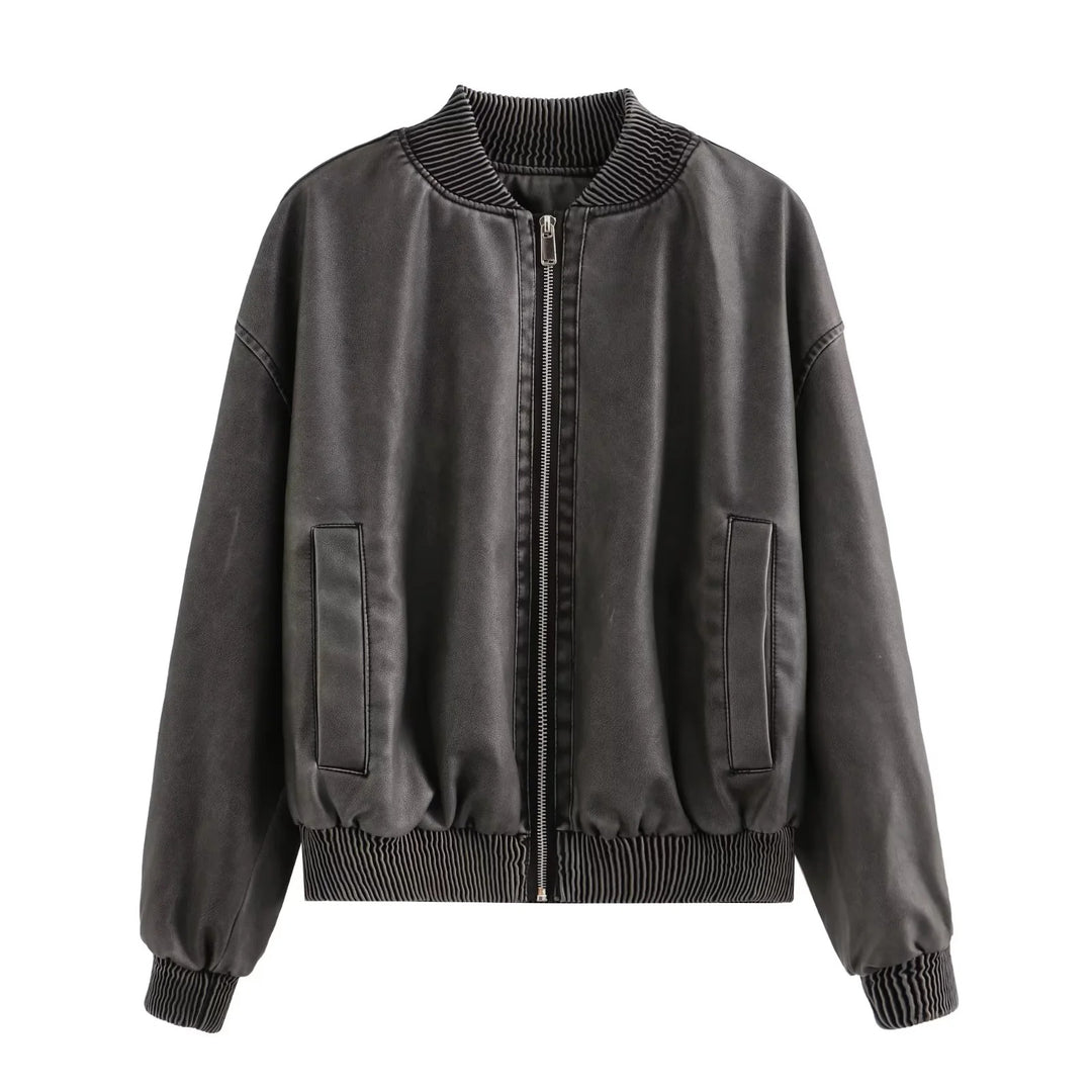 Damen nan oversized Bomberjacke in Lederoptik mit geripptem Stehkragen und Taillenbündchen Echo Archiv