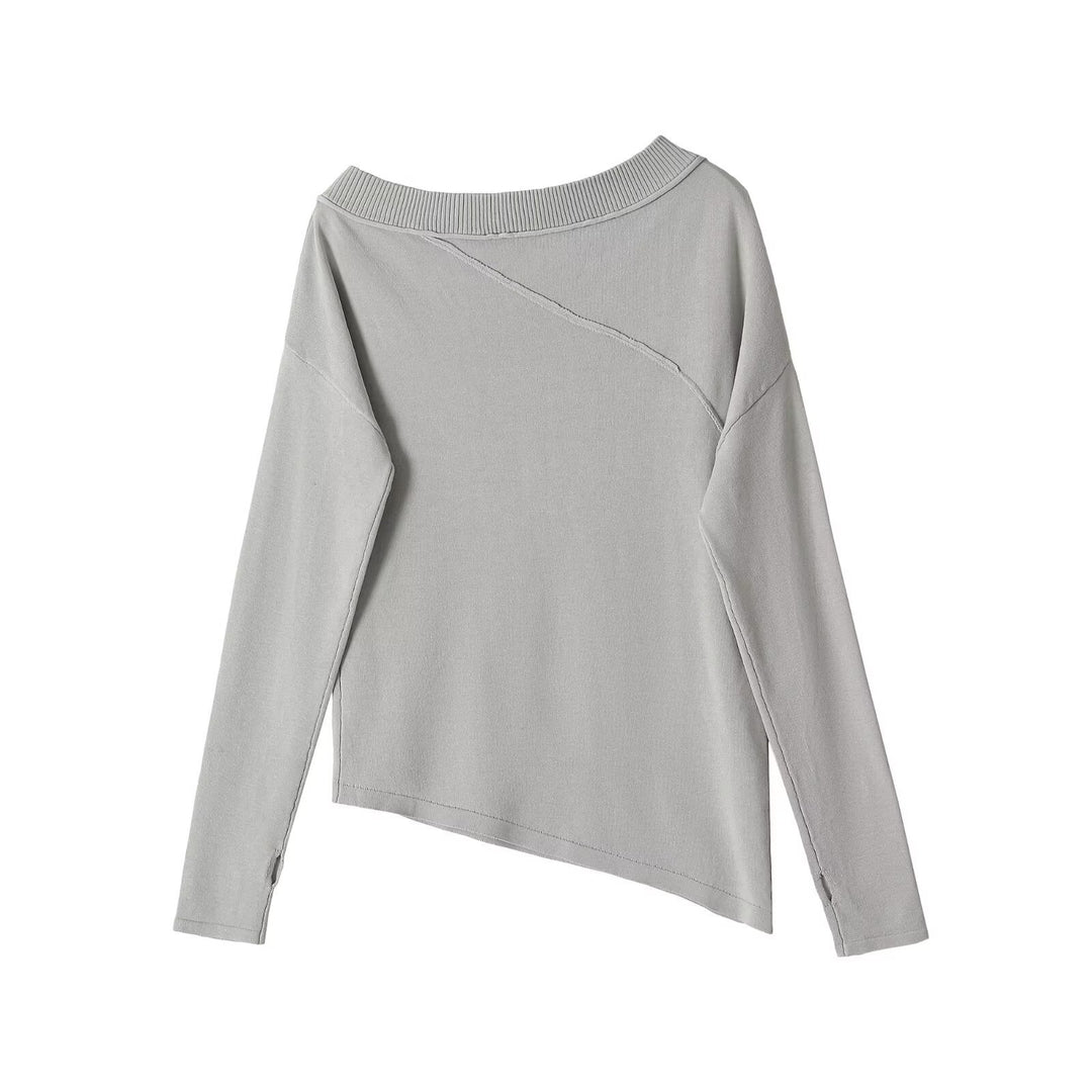 Damen Asymmetrisches Feinstrick-Longsleeve mit weitem U-Boot-Ausschnitt Echoarchiv
