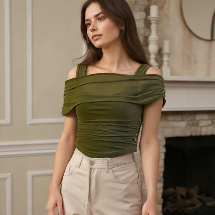 Damen Off-Shoulder Oberteil mit Raffung Echo Archiv