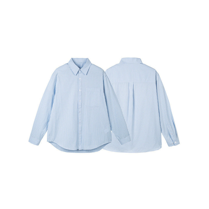 Damen Oversize-Hemd mit feinen Streifen, Brusttasche und abgerundetem Saum Echo Archiv