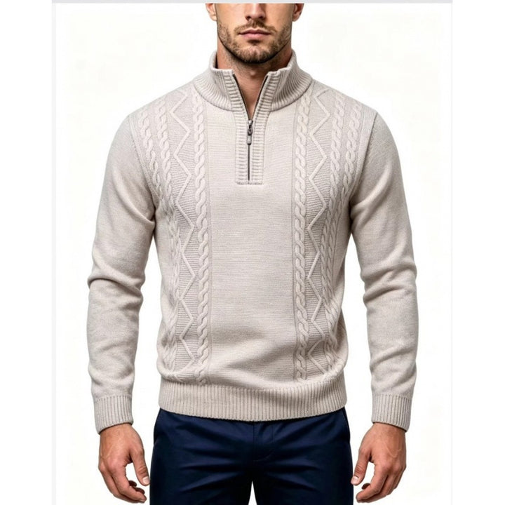 Herren Strukturierter Halbzip-Pullover mit Stehkragen und Zopfmuster-Details Echo Archiv