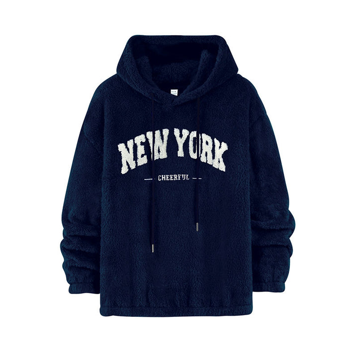 Unisex Kuscheliger Teddy-Fleece-Hoodie mit Chenille-Schriftzug Echoarchiv