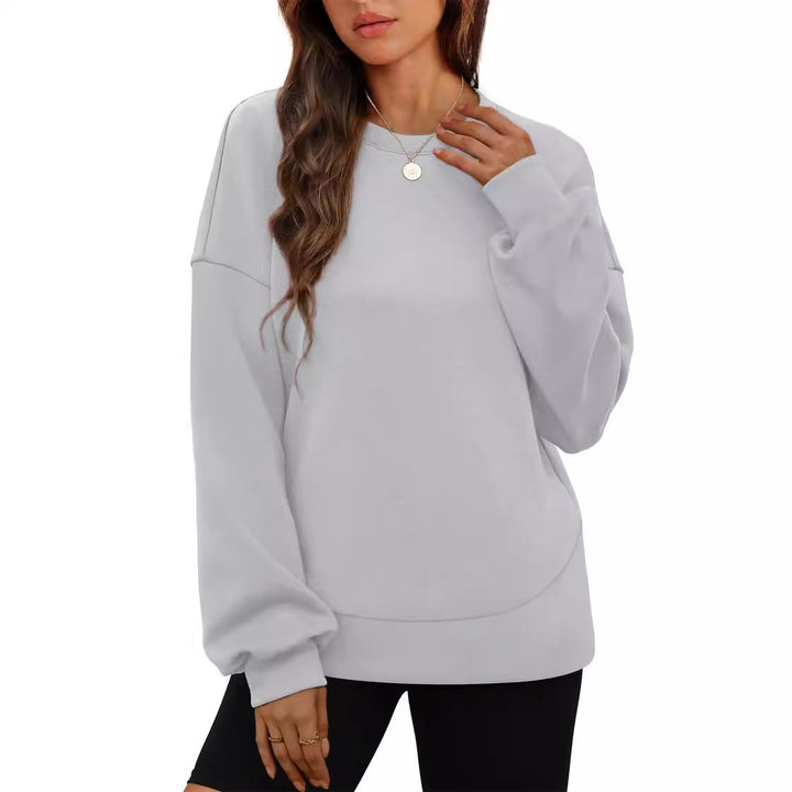 Damen nan lässiges Oversize Rundhals-Sweatshirt mit überschnittener Schulter gerundetem Saum und weichem Innenfutter Echo Archiv