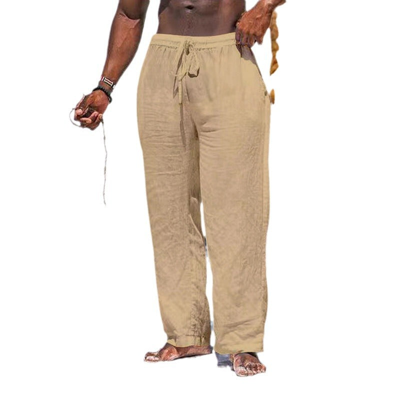 Herren lässige Strandhose aus leichtem Leinenstoff mit elastischem Bund und Kordelzug Echoarchiv