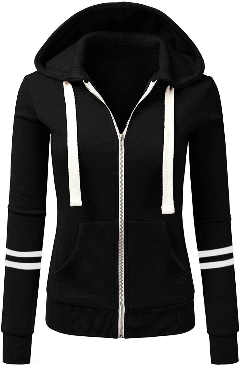 Damen Kapuzenjacke mit Reißverschluss, Kängurutasche und Kontraststreifen Echo Archiv