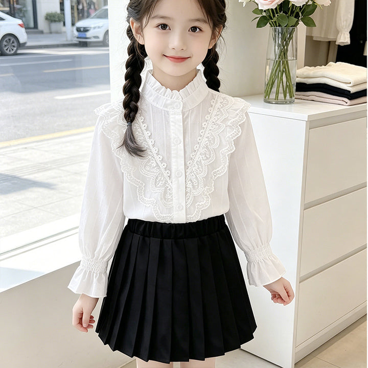 Mädchen elegante Bluse mit Rüschendetails und Spitzenbesatz Echo Archiv