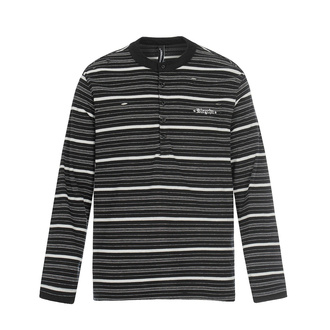 Herren Langarm-Henleyshirt mit Streifenmuster und Distressed-Details Echoarchiv