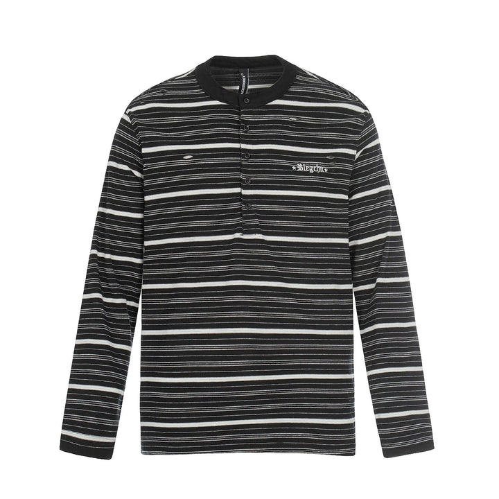 Herren Langarm-Henleyshirt mit Streifenmuster und Distressed-Details Echoarchiv